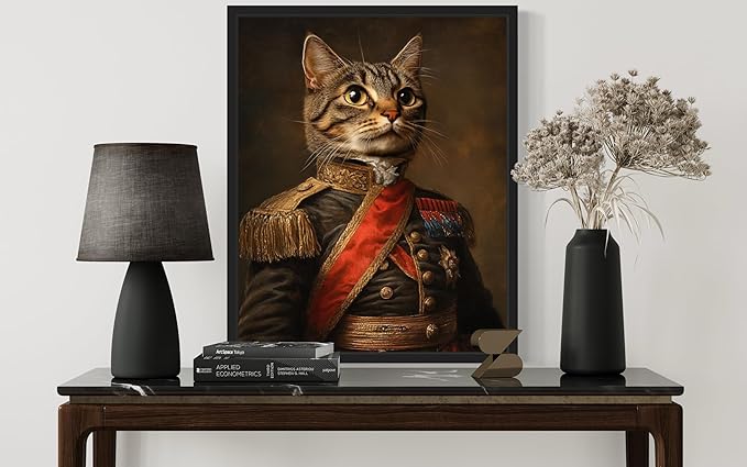 Cat General Art Poster Print, Cat Kitten Painting Humor Portrait Pet Artwork Decor Gallery A8 (General, 16 x 20 inches, Black Frame)