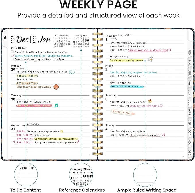 2026 Planner, Monthly and Weekly Calendar Planner for Women, Jan 2026 - Dec 2026, Hardcover Pretty 2026 Agenda Planner Book with Tabs, Spiral Bound, Perfect for School Office Home Supplies, 8.5" x 11" - Royal Flowers