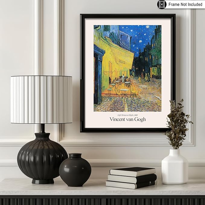 Monem Art Vintage Van Gogh Poster - Retro Cafe Terrace at Night Print - Impressionism Art - Gift for Men & Women - Aesthetic Wall Decor for Bedroom, Living Room or Dorm - 16x20 UNFRAMED Wall Art