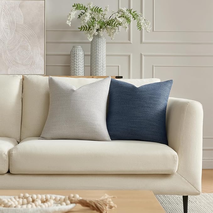 Meekio Set of 2 Linen Look Light Gray Pillow Covers 20x20, Decorative Throw Pillow Covers for Couch, Sofa, Bed & Living Room Decor