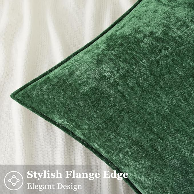 decorUhome Spring Couch Euro Sham Throw Pillow Covers 26x26 Set of 2, Decorative Soft Velvet Neutral Chenille Pillow Covers with Elegant Design for Sofa Bed Living Room Home Decor, Green