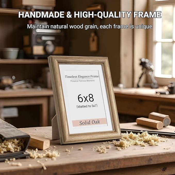 Heimlove 6x8 Picture Frame,6 x 8 Solid White Oak Photo Frame with Tempered Glass,6"x8" Handcrafted Wood Frame Matted to 5x7 Photos for Wall or Tabletop Family picture Display,3 Pack