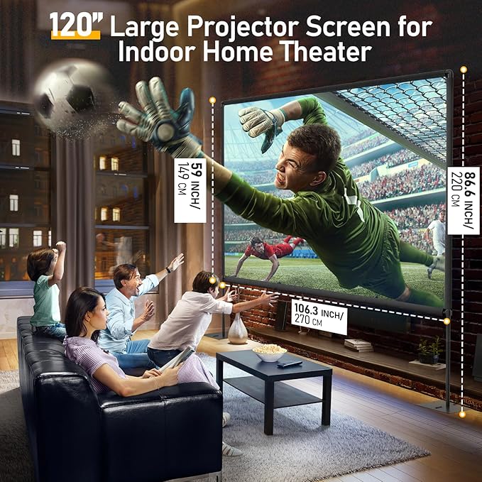 EMART Outdoor Projector Screen with Stand, 120 Inch Portable Projector Stand Indoor with Heavy Duty Flat Base, 16:9 4K HD Rear Front Movie Screen for Backyard, Party, Night (with Water Bag, Carry Bag)
