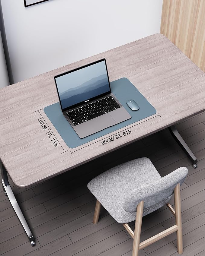 YSAGi Double-Sided Desk Pad, Leather Desk Mat, Eco Cork Desk Pad Protector, Large Mouse Pad for Desk, Waterproof Desk Blotter Pad, Desk Writing Pad for Office Work/Home(23.6"x13.7",Cork+Blue Grey)