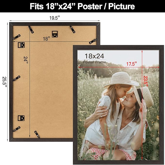 18x24 Frame Set of 3, Black Wood Grain 18x24 Poster Frame for Gallery Wall Mounting (3 Pack,Black)