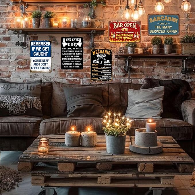 Garage Signs Mechanic Gifts for Men Man Cave Decor Work Shop Accessories Mechanic Hourly Rate Metal Tin Sign Vintage Garage Poster Car Wall Art Funny Mechanics Gifts 8x12 Inch