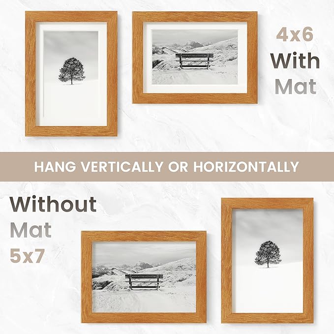 5x7 Picture Frame, USA-Sourced Natural Teak Wood Photo Collage Frame with HD Tempered Glass, Modern Simple 5 x 7 Wooden Frame Matted to 4x6, Gallery Wall Frames for Art, Wall or Tabletop Display