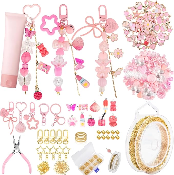 Ecoofor 249 Pcs Keychain Making Kit for Kids & Adults – Includes 15 Keychain Clips, 16.4 Feet Chains, 100 Charms, Beading Accessories, Jewelry Pliers – DIY Bag Charms & Jewelry Craft Kit Supplies