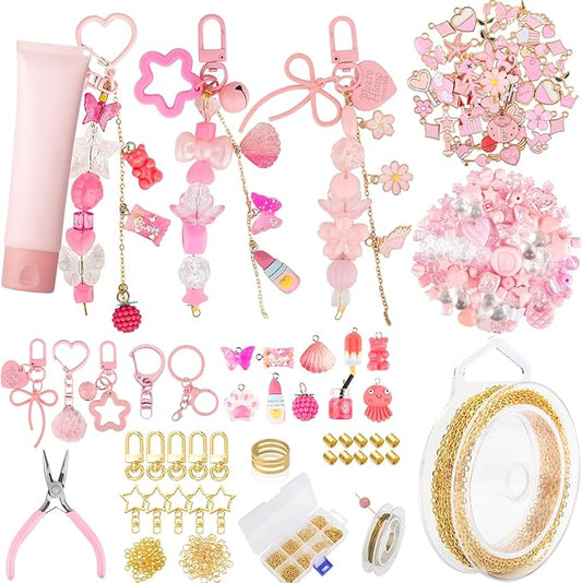 Ecoofor 249 Pcs Keychain Making Kit for Kids & Adults – Includes 15 Keychain Clips, 16.4 Feet Chains, 100 Charms, Beading Accessories, Jewelry Pliers – DIY Bag Charms & Jewelry Craft Kit Supplies