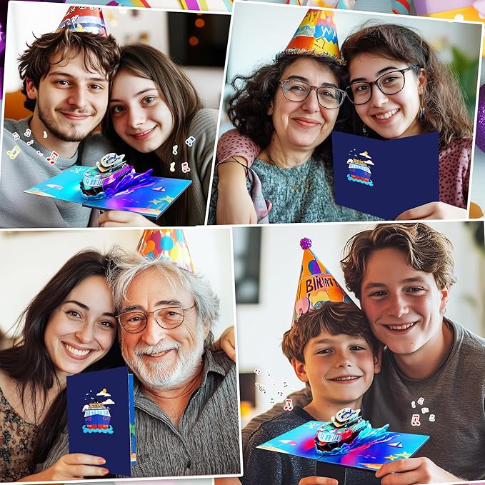 GREETING ART Musical Cruise Ship Birthday Card, Light and Music Happy Birthday Card, 3D Pop Up Birthday Cards for Mom Women Men Dad Father Wife