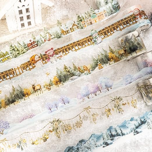 6 Rolls Winter PET Washi Tape,Nature Landscape Tape Stickers for Journaling Supplies,Scrapbooking,Junk Journal,Journaling,DIY Arts Crafts,Notebook,Phone Case,Cups(Winter)