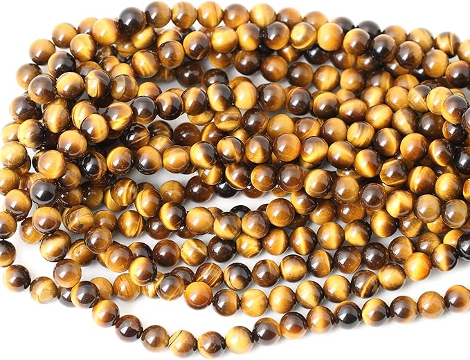 45PCS 8mm Natural Yellow Tiger Eye Stone Gemstone Round Loose Beads for Jewelry Making DIY Findings 1 Strand 15"