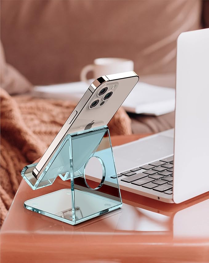 TOPGO Acrylic Cell Phone Stand, Clear Phone Holder for Office Desk, Vanity, Kitchen Counter, Bedside Table, Compatible with iPhone 17 16 15 14 13 12 11 Pro Max Plus, Smartphones, iPad, Switch, Kindle