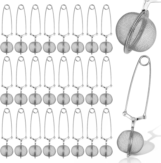 24 Pcs Tea Infuser for Loose Tea Stainless Steel Mesh Snap Teas Ball Strainers with Handle Snap Ball Teas Strainer for Seasonings, Spices(Silver)