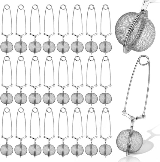 24 Pcs Tea Infuser for Loose Tea Stainless Steel Mesh Snap Teas Ball Strainers with Handle Snap Ball Teas Strainer for Seasonings, Spices(Silver)