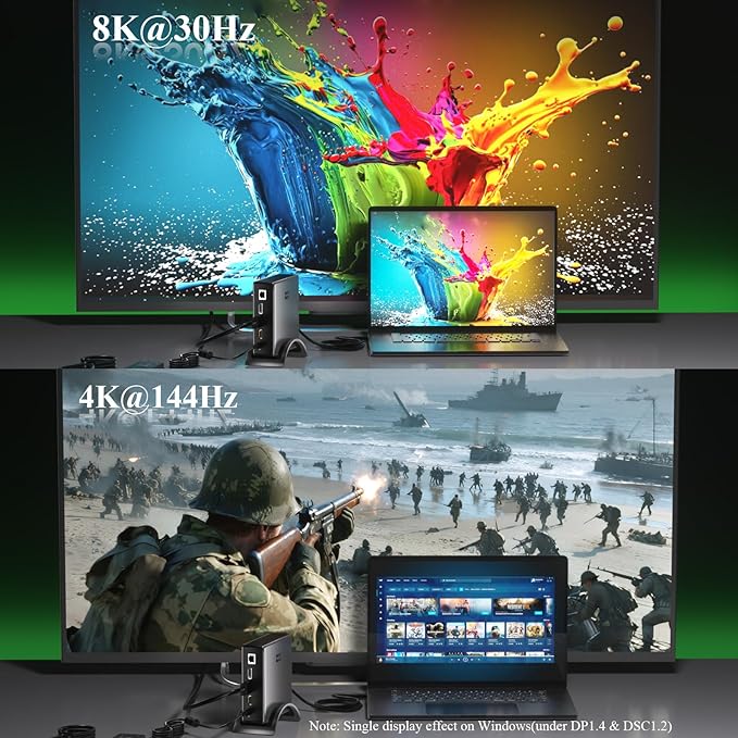 USB C Docking Station Minthouz Laptop Docking Station 3 Monitors with 4K@144Hz 2* DP +HDMI 140WPD Charger, 10Gbps USB A/C Ports, Gigabit Ethernet, Audio/Mic USB C Hub for MacBook,Dell,HP,Surface