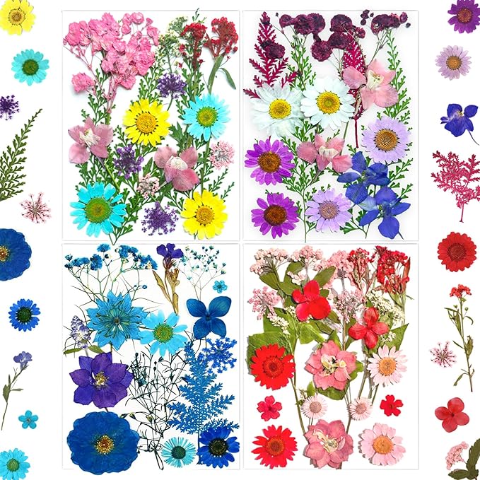 73Pcs Pressed Dried Flowers for Resin, Real Natural Bulk Assorted Dry Floral Leaves for DIY Art Crafts, Epoxy Molds, Jewelry, Soap, Candle Making, Nails Decors