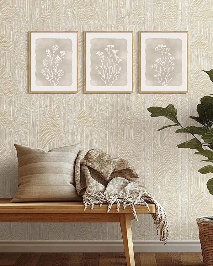 KUVIOKE Boho Botanical Flower Framed Wall Art Farmhouse Vintage Floral Wall Painting Rustic Wildflower Neutral Prints Artwork Home Decor 11x14in (Natural Framed)