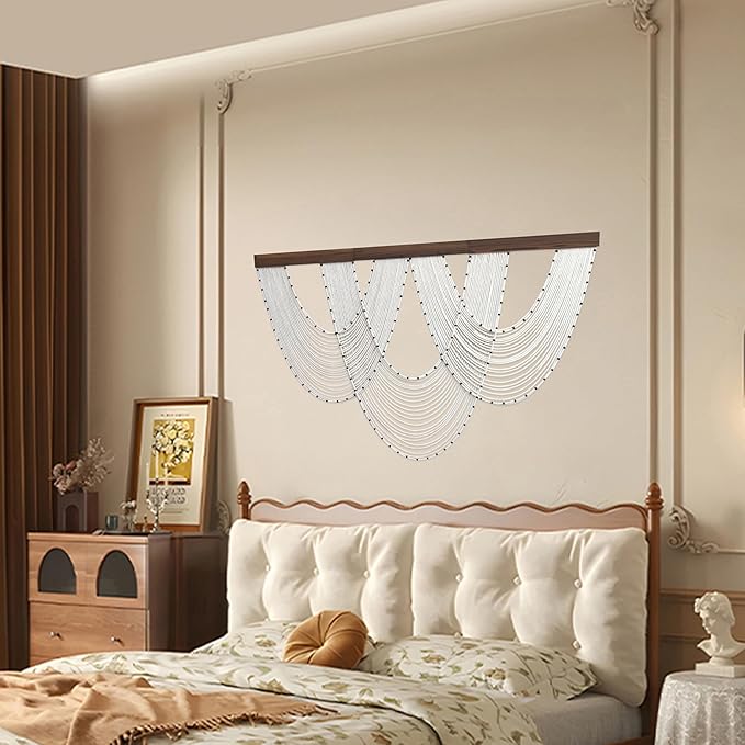 LB Large Macrame Wall Hanging, Beige Boho Tapestry Wall Hanging Macrame Wall Art Handmade Yarn Woven Wall Art Modern Home Decor Headboard Wall Decor for Bedroom Living Room Dorm Nursery, 47x30 Inch