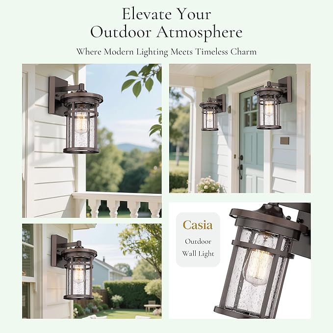 Casia Outdoor Wall Sconces, Exterior Wall Lantern, Farmhouse Porch Lighting Fixture, Front Door Mounted Lights, Outside Lighting Lamp for Patio, Porch, Garden,Balcony(Oil Rubbed Bronze, 12" H)