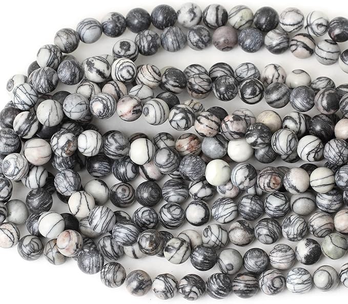 35PCS 10mm Natural Black Network Zebra Stone Round Loose Beads for Jewelry Making DIY Bracelet Necklace Materials 1 Strand 15"
