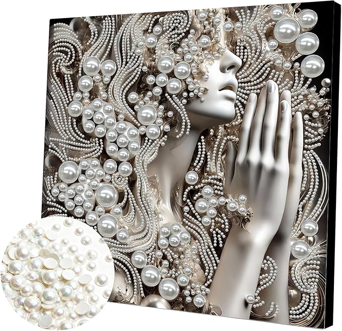 DIY Pearl Painting Kit with Wooden Frame, 3D Plastic Pearl Gemstone Ocean Art Craft for Adults Beginners, Diamond Art Kits for Adults, Home Wall Decor Ready Gift for Women(Praying Woman)(30 * 30cm)