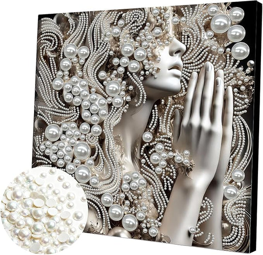DIY Pearl Painting Kit with Wooden Frame, 3D Plastic Pearl Gemstone Ocean Art Craft for Adults Beginners, Diamond Art Kits for Adults, Home Wall Decor Ready Gift for Women(Praying Woman)(30 * 30cm)