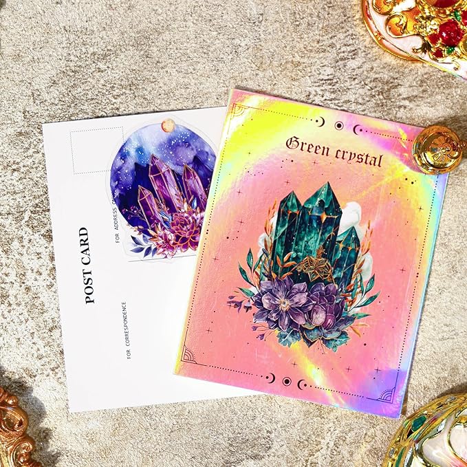 80 Pcs Mystical Crystal Flower Stickers – Aesthetic Boho Watercolor Scrapbook Stickers, Clear Floral Gemstone Decals for Journaling, Planners, Resin Crafts