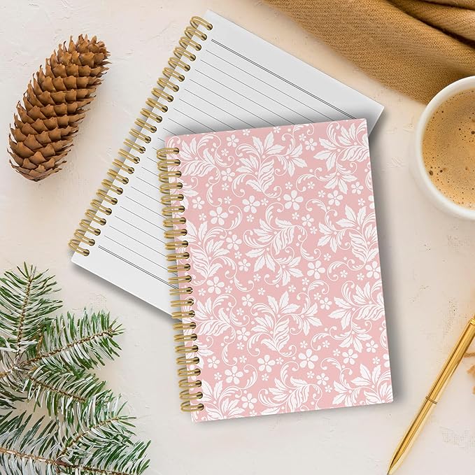 Vintage Flower Pink Journal Notebook - Aesthetic Botanical Floral Notebooks College Ruled for Work School, Gifts for Women Coworker, Office Supplies, Hardcover Spiral Notebook 5.5"x8.3"