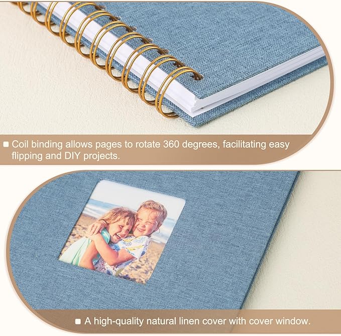 Scrapbook Photo Album 10x10 Inches 80 Pages Hardcover Kraft Paper Linen Cover Scrap Book Memory Book DIY Scrapbook Albums for Wedding Baby Boyfriend Travel Anniversary Family, Blue