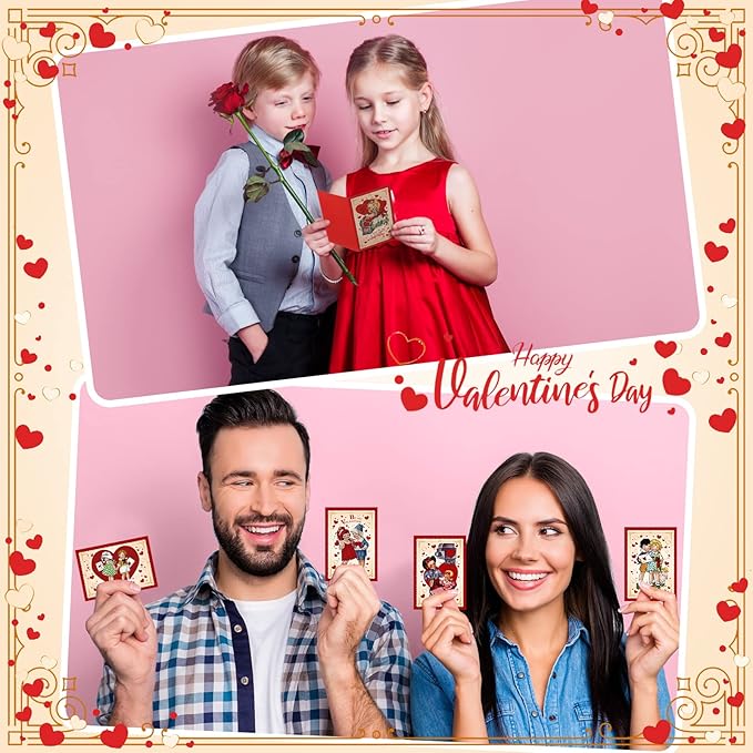 Yinder 24 Set Mini Vintage Valentines Day Cards with Envelopes Vintage Retro Valentines Day Greeting Cards Assortment for Wedding Party Anniversary Classroom Home Office Business Exchange
