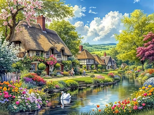 Diamond Art Kits for Adults Landscape, DIY 5D Diamond Painting Kit for Beginners, Spring Full Round Drill Gem Art Dots for Adults, Diamond Dots Paintings Crafts Home Wall Decor 12X16 Inch