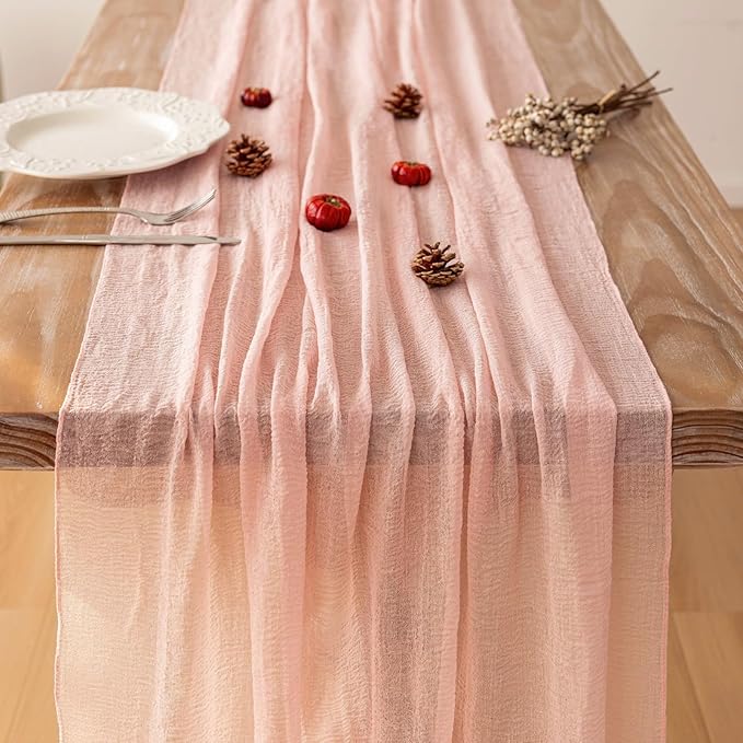 Keketoarrange 10pcs Pink Valentines Decor Table Runner Cheese Cloth Rustic Gauze Cheesecloth Table Runner 120 Inch 10 FT for Wedding Baby Bridal Shower Sheer Boho Spring Home Tea Party Decorations