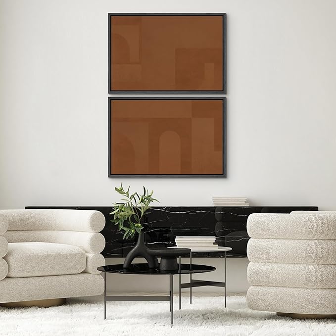 SIGNWIN Framed Canvas Print Wall Art Set Mid-Century Brown Polygon Landscape Abstract Shapes Digital Art Modern Art Decorative Minimalism Vintage for Living Room, Bedroom, Office - 16"x24"x2 Black