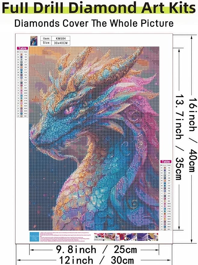 Dragon 5D DIY Diamond Painting Kits for Adults, Diamond Art Kits for Beginners, Full Drill Dot Painting Gem Art Kits for Home Wall Decor11.8 x15.7 Inch