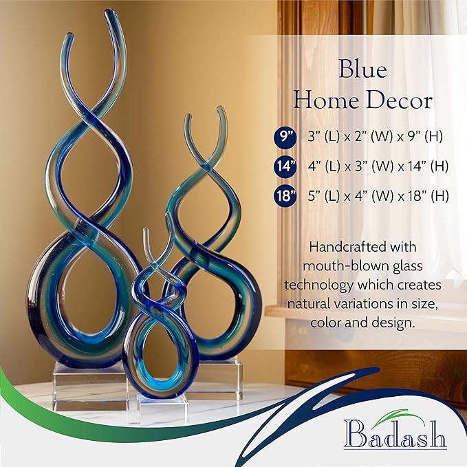 Badash Murano Style Deep Blue Sea Art Glass Centerpiece H20