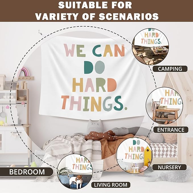 XLDLIOO Boho Classroom Wall Tapestry, Inspirational Kids Wall Tapestry Hanging for Classroom, We Can Do Hard Things Motivational Tapestries Decor Art for Kids Boys Girls Room Bedroom Playroom 40x30in