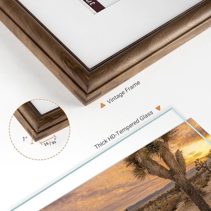 Heimlove 8.5x11 Picture Frame,Natural Solid Walnut Wood Frame Matted to 6x8 with Tempered Glass,8.5"x11" Handcrafted Diploma Document Frames Frame Vertical or Horizontal Wall Hanging Display,3 Pack