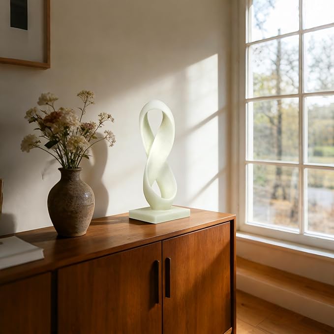 SIMON'S SHOP Modern Abstract Sculpture, 14.5'' Tall Minimalist Figure Eight Tabletop Decor, Hand-Painted Resin Statue for Home or Office, White