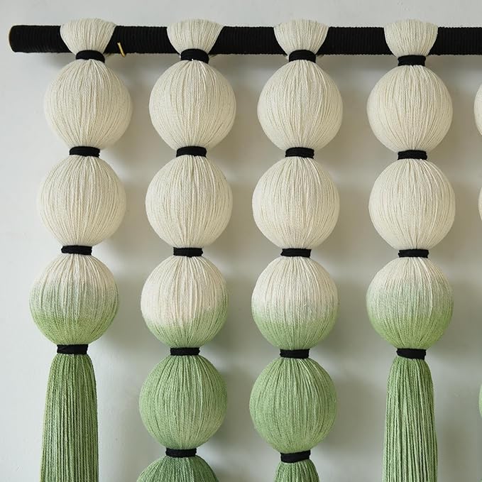 IOWER Macramé Wall Hanging Macrame Wall Decor Green Dip Dye 39" Wx39 L Sphericity Cotton Textile Wall Art Large Art Yarn Wall Hanging For Living Room Wedding