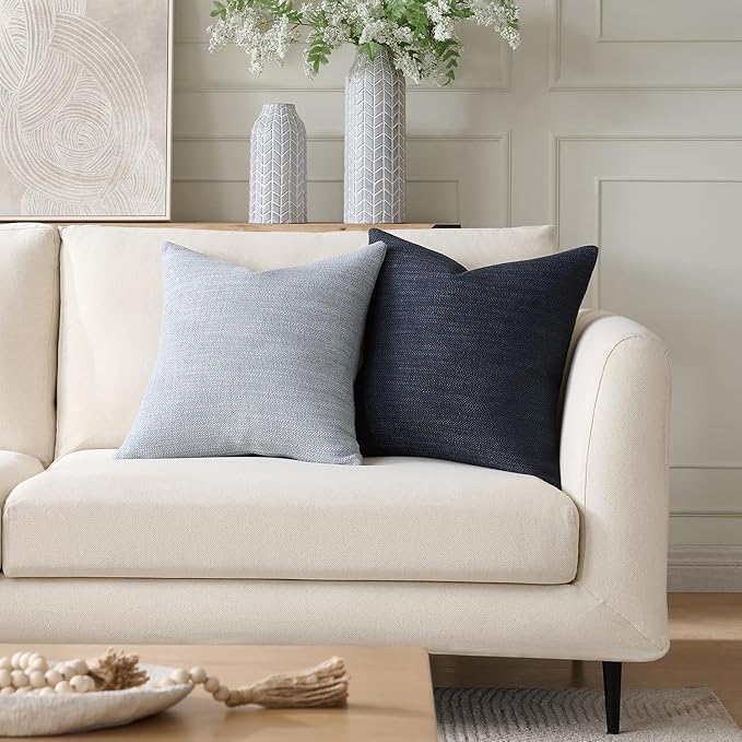 Meekio Set of 2 Linen Look Dusty Blue Pillow Covers 20x20, Decorative Throw Pillow Covers for Couch, Sofa, Bed & Living Room Decor
