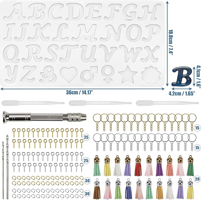 Obverse Alphabet Resin Mold 167Pcs Set – Reversed Letter Silicone DIY Epoxy Casting Kit for Making Ornament Keychain & Pendant Jewelry