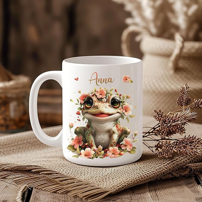 Hyturtle Personalized Cute Frog Coffee Mug - Gift For Frog Lover - Just A Girl Who Loves Frogs - Frog Gift For Women - Animal Lover Gift - Birthday - Custom Name Coffee Cup Ceramic Mug 11oz - 15oz