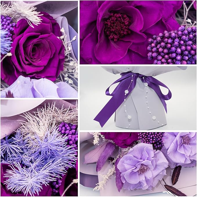 HUACHIPLUS Natural Eternal Flowers Gift: Preserved Flowers Bouquet, Anniversary, Birthday, Mom Gifts for her-Flowers for Delivery Prime-Purple Forever Flower Arrangement (Violet)