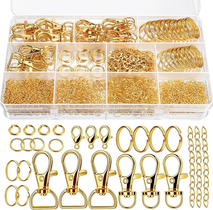 Teenitor 524PCS Key Chain Making Kit, Keychain Making Supplies Keychain Craft Supplies Key Chain Clips, Lanyard Snap Hooks, Key Rings and Jump Rings for Jewelry Lanyard Making, Gold