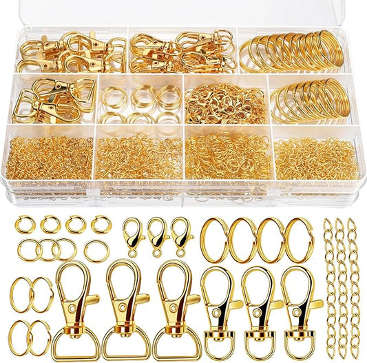 Teenitor 524PCS Key Chain Making Kit, Keychain Making Supplies Keychain Craft Supplies Key Chain Clips, Lanyard Snap Hooks, Key Rings and Jump Rings for Jewelry Lanyard Making, Gold