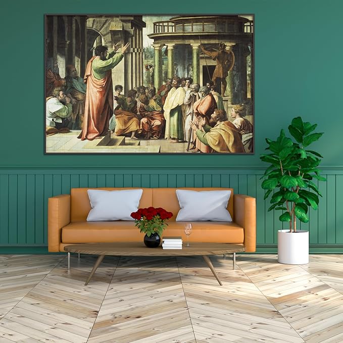 Raphael Canvas Wall Art St Paul Preaching At Athens Poster Famous Oil Painting Print Historical Cultural Illustration Modern Home Decor Suitable for Classroom Home Wall Decor Unframed(16x24in/40x60cm)