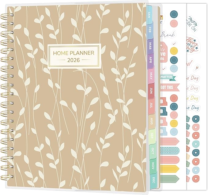 SUNEE Home Planner 2026, Work from Home Planner w/Stickers, JAN 2026 - DEC 2026, Monthly Budget Planner, Checklists for Routines and Goals, Monthly Calendar, Gift-Ready Pack, Poly Laminated Cover,Vine
