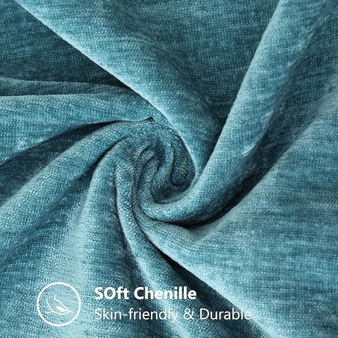 decorUhome Spring Chenille Soft Throw Pillow Covers 18x18 Set of 2, Farmhouse Velvet Neutral Decorative Pillow Covers with Stitched Edge for Couch Sofa Bed Home Decor, Teal