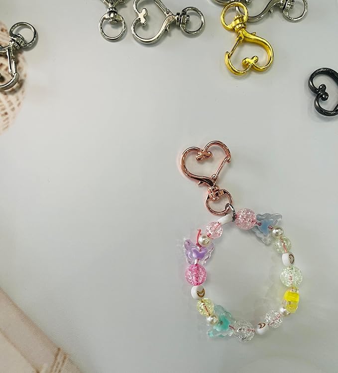 50Pcs Heart-Shaped Swivel Snap Hooks, Metal Spring Snap Keychains Heart Clips Trigger Keychain Hook Lobster Clasps Bulk for Lanyard Hanging Jewelry Making Charms DIY Crafts Supplies (Rose Gold)